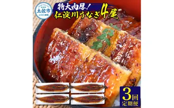 【3回定期便】仁淀川特大肉厚うなぎ4尾セット 定期コース 3ヶ月 タレ付き