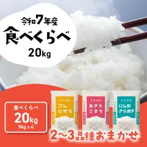 【1月発送】3品種 食べ比べ 20kg  (5kgx4袋) 令和7年産 茨城県産 コシヒカリ あきたこまち にじのきらめき 白米 精米 茨城県 八千代町 お米 米 [SF587yai]