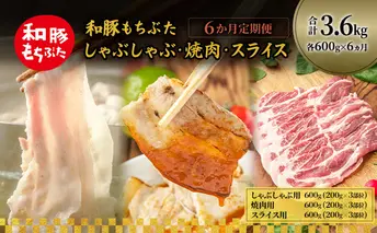 和豚もちぶた 6ヵ月定期便 計3.6kg しゃぶしゃぶ 焼肉 スライス 豚バラ 肩ロース モモ