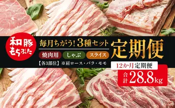 和豚もちぶた 12ヵ月定期便 計28.8kg しゃぶしゃぶ 焼肉 スライス 豚バラ 肩ロース モモ
