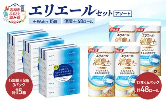 エリエール セット ＋Water 15箱 消臭＋ 48ロール〈アソート〉トイレットペーパー ティッシュ トイレ ボックスティッシュ まとめ買い ペーパー  紙 防災 常備品 備蓄品 消耗品 備蓄 日用品