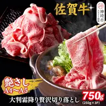 艶さし!【A4～A5】佐賀牛大判霜降り贅沢切り落とし 750g(250g×3P)【佐賀牛 切り落とし 霜降り 肩ロース 大判 一枚肉 薄切り 250g 小分け】(H112341)
