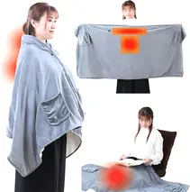 電気ブランケット ひざ掛け 羽織る 電気毛布 洗える ボタン付き 温度調節 タイマー ヒートブランケット 巻きスカート 男女兼用 電気ひざ掛け 肩掛け 掛け毛布 USB 着るだんぼくん SunRuck SR-EW014-GY