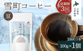 【定期便】雪町コーヒー 豆（100g）1個×3回 自家焙煎 低温貯蔵 エチオピア 北海道 沼田町 n-0114