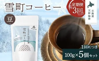【定期便】雪町コーヒー 豆（100g）5個セット×3回 自家焙煎 低温貯蔵 エチオピア 北海道 沼田町 n-0120