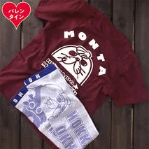 17-246 【バレンタインデー】ゆるキャラ紋太グッズ(Tシャツ[バーガンディーL]、タオル[ブルー])