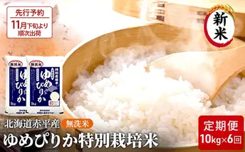 【先行予約2025年産米・11月下旬より順次出荷】無洗米 北海道赤平産 ゆめぴりか 10kg (5kg×2袋) 特別栽培米 【6回お届け】 米 北海道 定期便 