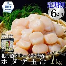 132-9 【定期便６か月】北海道オホーツク海産ホタテ玉冷バラエティサイズ(1kg)×６回｜ 訳あり サイズ不揃い