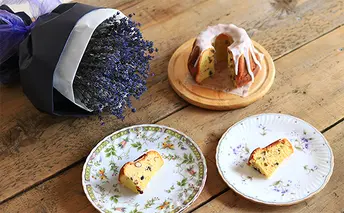 富良野ラベンダーブーケと北海道産お豆の手作りケイクセット 植物 インテリア お菓子 ケーキ