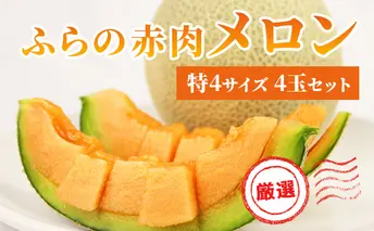 【2026年発送】ふらの 赤肉メロン 厳選 甘味 特4サイズ 2kg～2.6kg 4玉 セット ファーム富良野 メロン めろん 富良野メロン 果物 くだもの フルーツ 富良野 デザート 北海道 先行受付 北海道上富良野町 