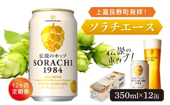 ◆12ヶ月定期便◆上富良野町発祥!伝説のホップ「ソラチエース」使用【SORACHI 1984】350ml×12缶 北海道 上富良野町 ソラチ1984 お酒 酒 飲み物 ビール 地ビール サッポロビール サッポロ ギフト