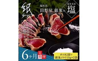 t080kgp　《6ヵ月定期便》数量限定 人気海鮮 芸西村厳選1本釣り本わら焼き「田野屋銀象シリーズ 極 カツオのたたき（6～7人前）完全天日塩付（田野屋銀象ソルト）」〈高知県・土佐市共通返礼品〉かつお タタキ 海鮮 藁焼き 鰹 塩 緊急支援 (随時出荷中)
