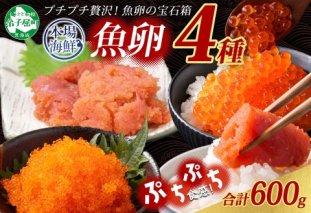 2957.  魚卵 食べ比べ 4種 計600g 鱈子 明太子 いくら とびっこ 送料無料 北海道 弟子屈町