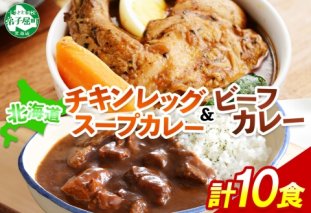 582.ビーフカレー チキンレッグ スープカレー 食べ比べ 10個 牛肉 レトルトカレー 備蓄 送料無料  北海道 弟子屈町