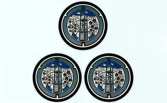 チタン製ミニチュアマンホール『王寺町』3枚組 雑貨 日用品 