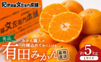 V7435_ブランド有田みかん【Ｌ】秀品5kg 薄皮で甘い美味しい みかん（お届け日指定不可）