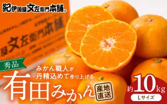 V7432_ブランド有田みかん【Ｌ】秀品10kg／産地直送／薄皮で甘い美味しい和歌山県産／紀伊国屋文左衛門本舗（お届け日指定不可）