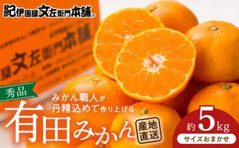 V7438_ブランド有田みかん 秀品5kg【サイズおまかせ】／産地直送／薄皮で甘い美味しい和歌山県産／紀伊国屋文左衛門本舗（お届け日指定不可）