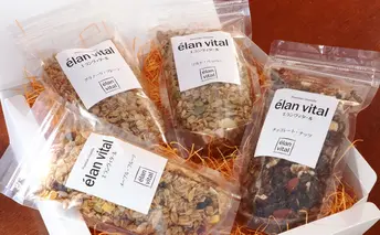 手作り グラノーラ 4個セットC フルーツ ナッツ チョコレート メープル ソルト エランヴィタール ／ 朝食 白砂糖不使用 お中元 お歳暮 母の日 プレゼント ギフト ／ 【雑穀・加工食品・お菓子・詰合せ・シリアル】 