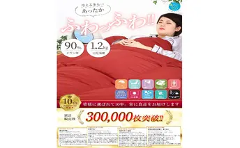 羽毛布団シングル掛け布団日本製ダウン90％1.2kg立体スクエアキルト8か所ループ付きレッド 寝具 軽量 抗菌 消臭 立体キルト 赤 