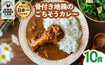 日本一地鶏 阿波尾鶏　骨つき地鶏のごちそうカレー 10人前セット カレー レトルト 阿波尾鶏 10食入り 阿波尾鶏のごちそうカレー 徳島 地鶏 あわおどり