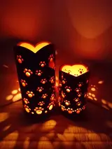 竹製キャンドルホルダー 肉球セットＮ-1 (表皮焦がしタイプ)／癒し 竹あかり おうち時間 キャンプ