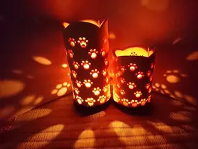 竹製キャンドルホルダー 肉球セットＮ-2 (表皮剥ぎタイプ)／竹あかり 癒し おうち時間 キャンプ