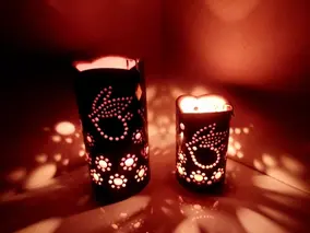 竹製キャンドル ホルダー ウサギセット ＵＷ-1 (表皮焦がしタイプ)／竹あかり 天然素材 癒し 環境保全 おうち時間 キャンプ