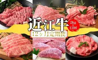 【定期便】近江牛2kgを12回お届け！【牛肉商 徳志満】 お肉 焼肉用 ステーキ しゃぶしゃぶ サイコロステーキ すき焼き 