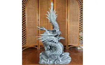 瓦細工師手作り【俱利伽羅龍】 置き物 迫力 インテリア 利伽羅不動 利伽羅明王 不動明王の化身 いぶし粘土 瓦焼き物 