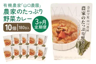 定期便 ３ヶ月 農家のたっぷり野菜カレー １０個 月１回 ／ふるさと納税 山口農園 有機野菜 オーガニック 伝統野菜 レトルト 詰め合わせ ギフト カレーセット スパイス 飯 キャンプお取り寄せ 奈良県 宇陀市 おかず ご当地 簡単 お歳暮 暑中見舞い 時短 保存食 