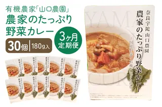 定期便 3ヶ月 農家のたっぷり野菜カレー 30個 月1回 ／ふるさと納税 山口農園 有機野菜 オーガニック 伝統野菜 レトルト 詰め合わせ ギフト カレーセット スパイス 飯 キャンプお取り寄せ 奈良県 宇陀市  おかず ご当地 簡単 お歳暮 暑中見舞い 時短 保存食 
