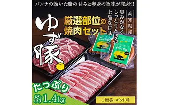 GRS006　【高知のブランド豚/ゆず豚】厳選部位の焼肉セット（約1.4kg）- 焼肉用 肩ロース500g バラ500g ソーセージ5本入り×2P BBQ やきにく 焼き肉 ソーセージ 豚肉 国産 詰め合わせ セット ギフト・熨斗対応可 贈答