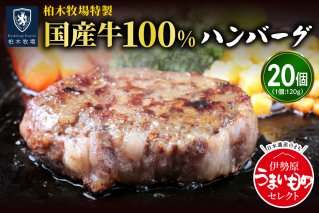 [ジュワッと肉汁まで美味い！]柏木牧場特製 国産牛100%ハンバーグ (120g×20個) [0068]