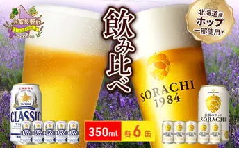 ビールの味くらべ！SORACHI VS クラシック 各350ml×6缶（合計12缶）缶ビール 飲み比べ お酒 酒 生ビール 飲み物 ギフト プレゼント お土産 贈答用 家飲み 晩酌 パーティー 缶ビールセット 上富良野町 北海道