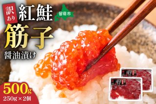 すじこ 訳あり 北海道 紅鮭 筋子 醤油 漬け 500g (250g×2個入） 加藤水産 ひとくちカット 不揃い 小分け 海鮮 海産物 魚介類 魚卵 鮭 いくら イクラ 訳アリ   おせち