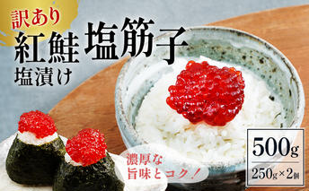 すじこ 訳あり 北海道 紅鮭 塩 筋子 500g (250g×2個入） 加藤水産 ひとくちカット 不揃い 小分け 塩筋子  筋子塩漬け つまみ おつまみ魚介類 魚卵 鮭 いくら 冷凍 おせち