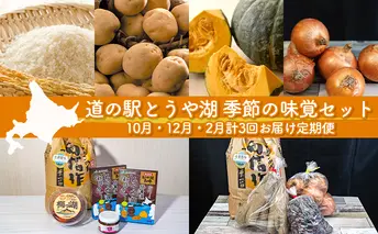 道の駅とうや湖 季節の味覚セット10月・12月・2月計3回お届け定期便 野菜 ゆめぴりか 北海道 洞爺湖町 秋の味覚 冬の味覚 梅漬け 和牛カレー 旬の味覚
