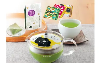 SOU・SOUほほえみ茶器セット〈お茶 茶 煎茶 緑茶 玄米茶 ほうじ茶 ティーバッグ コラボ 急須 耐熱ガラス 宇治抹茶 飲料 工芸品 加工食品 日用品〉 飲料類 ほうじ茶 