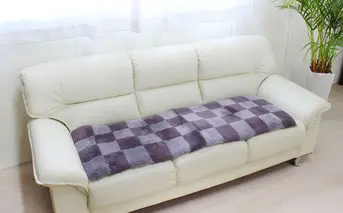 奈良 (株)マスダ製 ムートン長座布団 チェック柄 ネイビー 40cm×120cm／ ムートン 羊毛皮 羊毛 スプリングラム 100％使用 座布団 ラグ インテリア オールシーズン 通年 贈り物 プレゼント 誕生日 記念日 株式会社マスダ 奈良県 宇陀市 ふるさと納税