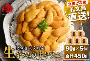 北海道 礼文島産 産地直送 鮮度抜群 塩水 生キタムラサキウニ 450g（90g×5パック）