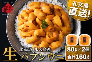 【日時指定不在日対応不可】北海道 礼文島産 産地直送 鮮度抜群 塩水 生エゾバフンウニ 160g（80g×2パック）
