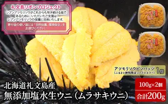 先行予約 【礼文島リボンプロジェクト】 北北海道 礼文島産  塩水ウニ （ キタムラサキウニ ）100g×2  生うに うに 雲丹  魚貝類 海の幸 海鮮 