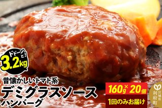 ドドンと3.2kg![160g×20個]昔懐かしいトマト系デミグラスソースハンバーグ 肉 洋食 簡単 大容量 湯煎 湯せん 個包装|10472