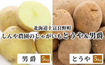 【北海道上富良野町産】しんや農園のじゃがいも「とうや5kg & 男爵5kg」 計10kg 野菜 根菜 北海道産 北海道のじゃがいも 食べ比べ 煮崩れしにくい ホクホク 