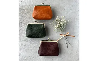 本革 がま口小物入れ 栃木レザー　グリーン