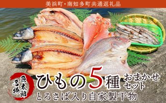 【美浜町・南知多町共通返礼品】年間100万枚販売！魚太郎名物【とろさば】入り・自家製ひもの5種おまかせセット★鮮度にこだわる魚屋が丁寧に手作業で作りました！ ※北海道・沖縄・離島への配送不可