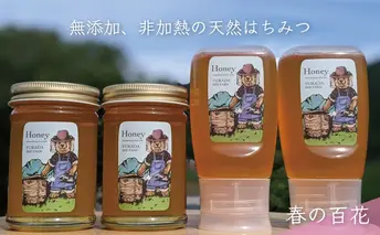 合計1060g 天然蜂蜜 国産蜂蜜 非加熱 生はちみつ 岐阜県 美濃市産 春 (蜂蜜230g入りガラス瓶2本,蜂蜜300g入りピタッとボトル2本のセット)A14 深田養蜂のハチミツ