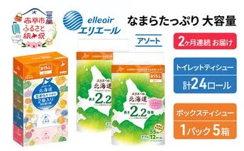 定期便 2ヵ月連続お届け エリエール 収納に便利 コンパクト 〈アソート〉 なまらたっぷり 大容量 トイレットペーパー ティッシュ トイレ ボックスティッシュ 防災 ひとり暮らし 紙 常備品 備蓄品 消耗品 日用品 生活必需品 送料無料 赤平市