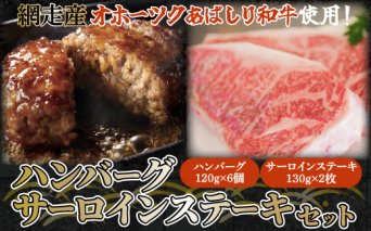 ＜網走産＞【オホーツクあばしり和牛】ハンバーグ・サーロインステーキセット 総重量980g  ABW008